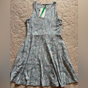 Pact Gray and Pink Leaf Pattern Flare Midi Dress